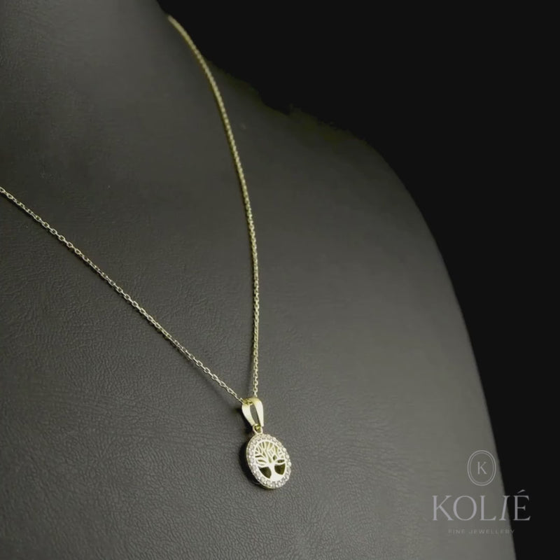 Kolié 9ct Yellow Gold Tree of Life Pendant with Cubic Zirconia