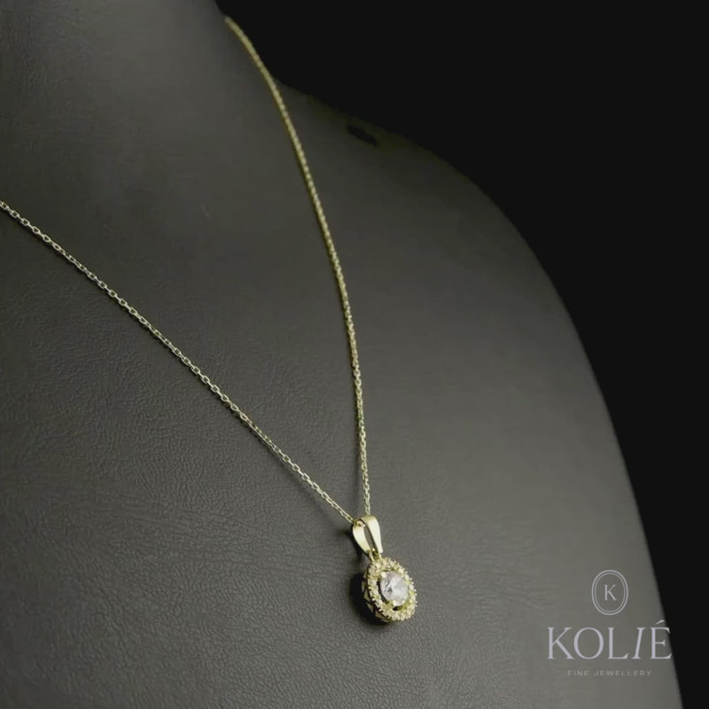 Kolié 9ct Yellow Gold Pendant with Cubic Zirconia Centre Stone and Halo