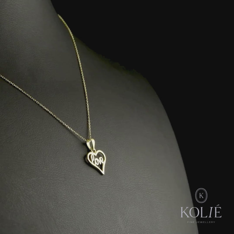Kolié 9ct Yellow Gold "Love" Heart Pendant with Cubic Zirconia