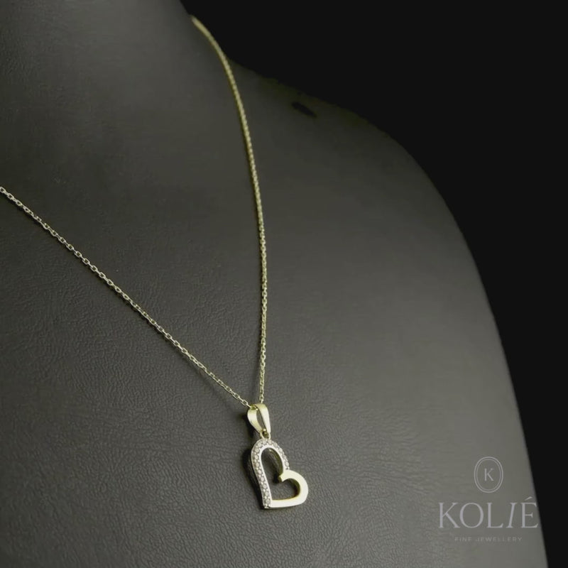 Kolié 9ct yellow gold necklace and heart pendant with cubic zirconia