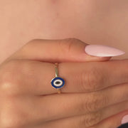 14ct Yellow Gold Enamel Oval Evil Eye Ring