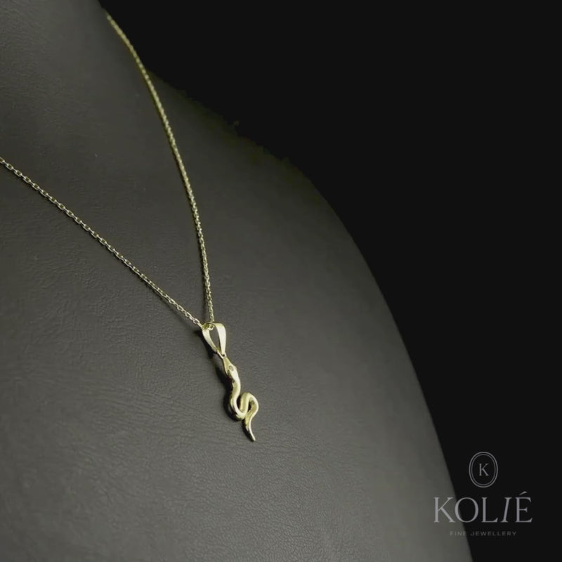 Kolié 9ct yellow gold necklace with a snake with a pendant with cubic zirconia eyes