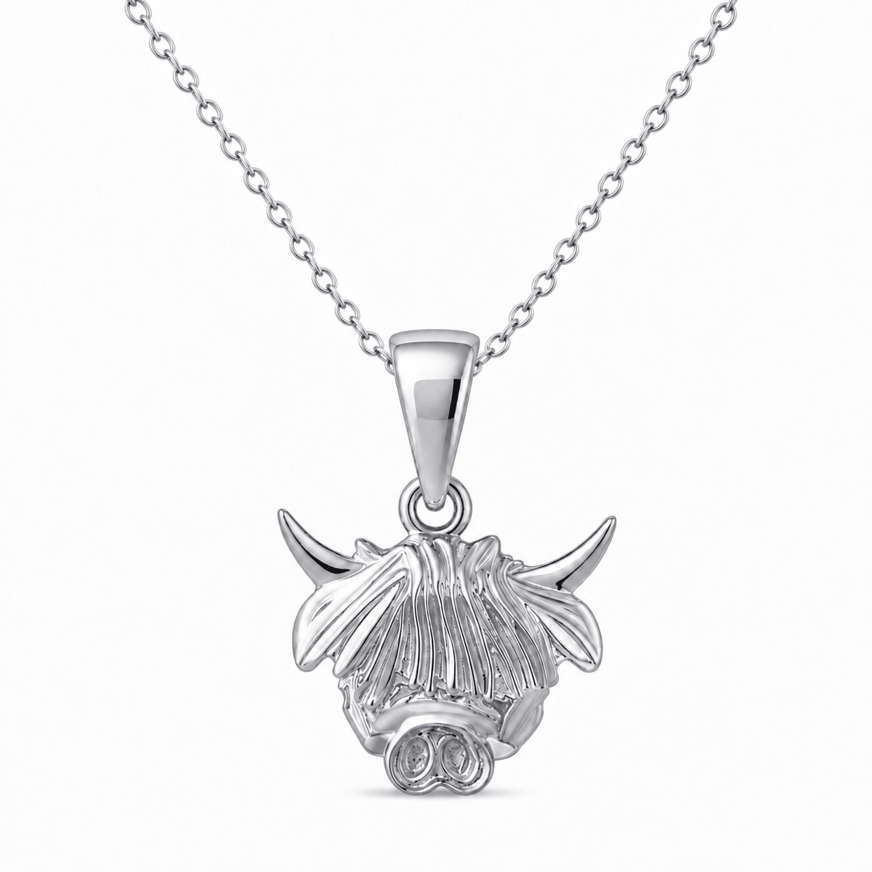 Silver Highland Cow Pendant – Scottish Fine Jewellery - Pendant Only - Kolié Fine Jewellery
