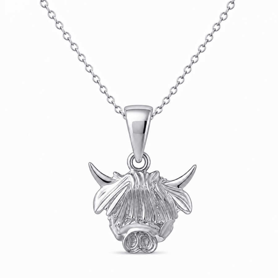 Silver Highland Cow Pendant – Scottish Fine Jewellery - Pendant Only - Kolié Fine Jewellery