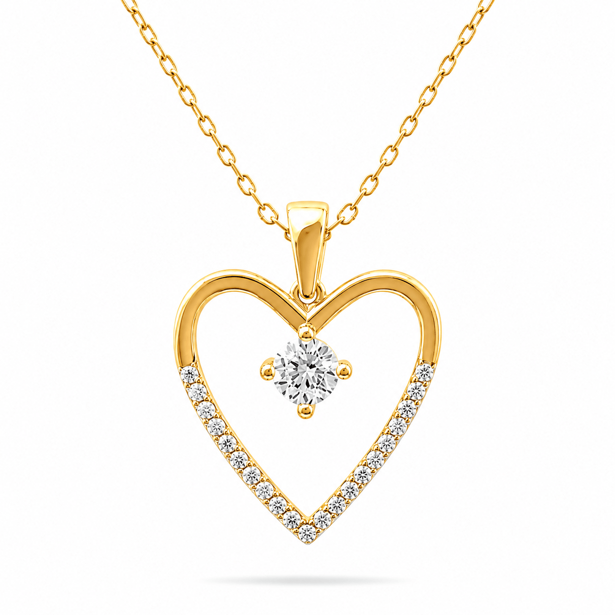 Solid 9ct Gold Open Heart Pendant with Zirconia (Pendant Only) - Kolié Fine Jewellery