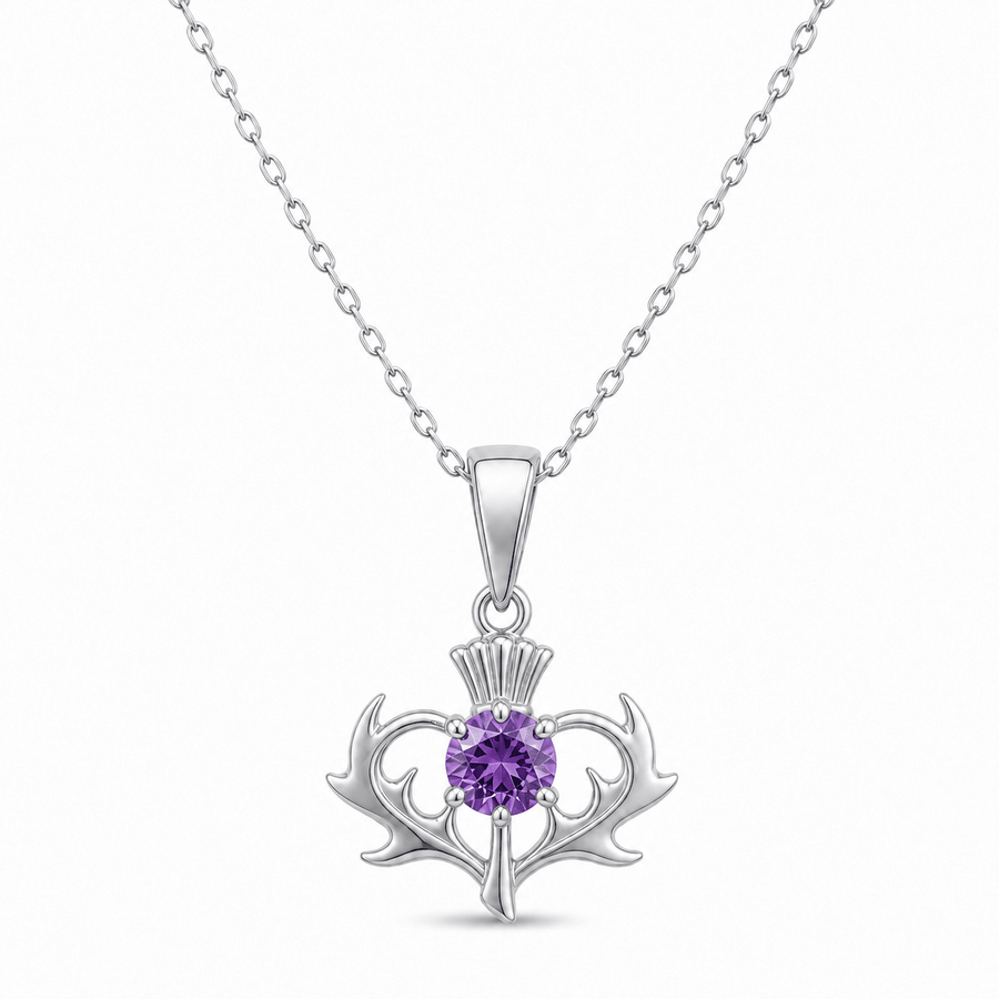 Thistle Pendant with Purple Cubic Zirconia – Scottish Jewellery | Kolié - Kolié Fine Jewellery